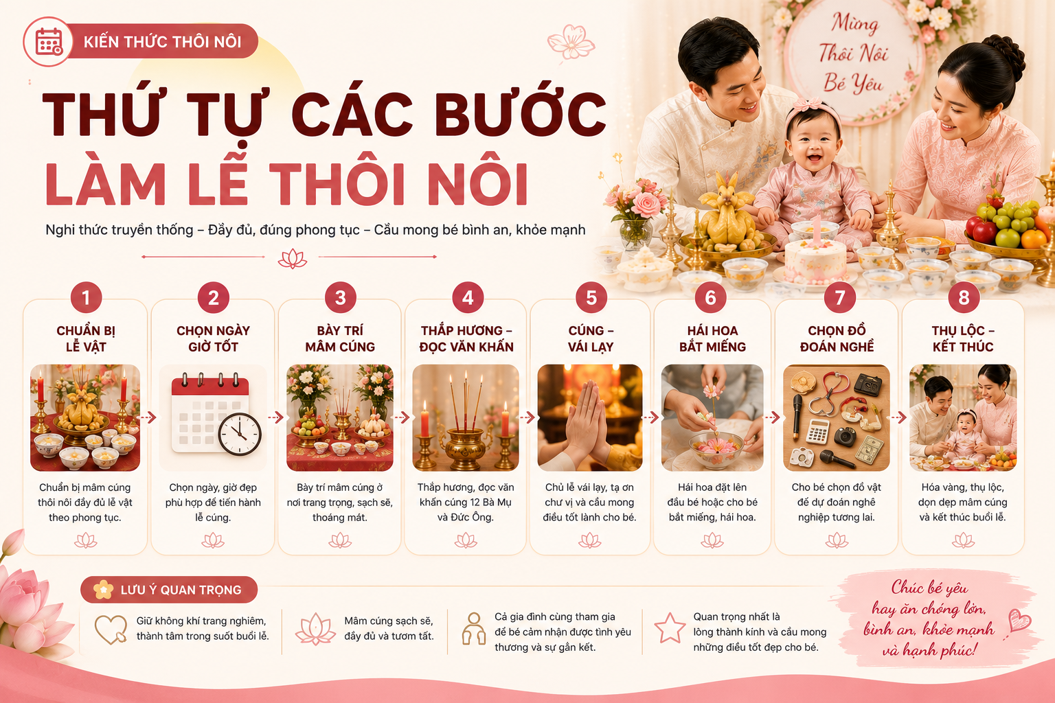 Thứ tự các bước làm lễ thôi nôi đầy đủ cho ba mẹ
