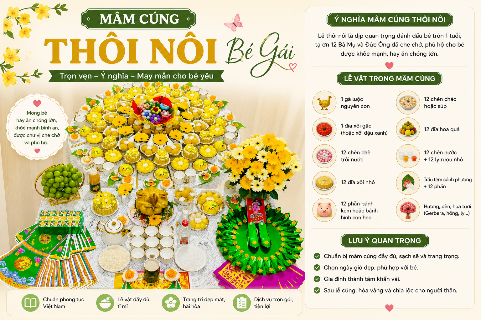 Mâm cúng thôi nôi bé gái đầy đủ theo phong tục Việt Nam