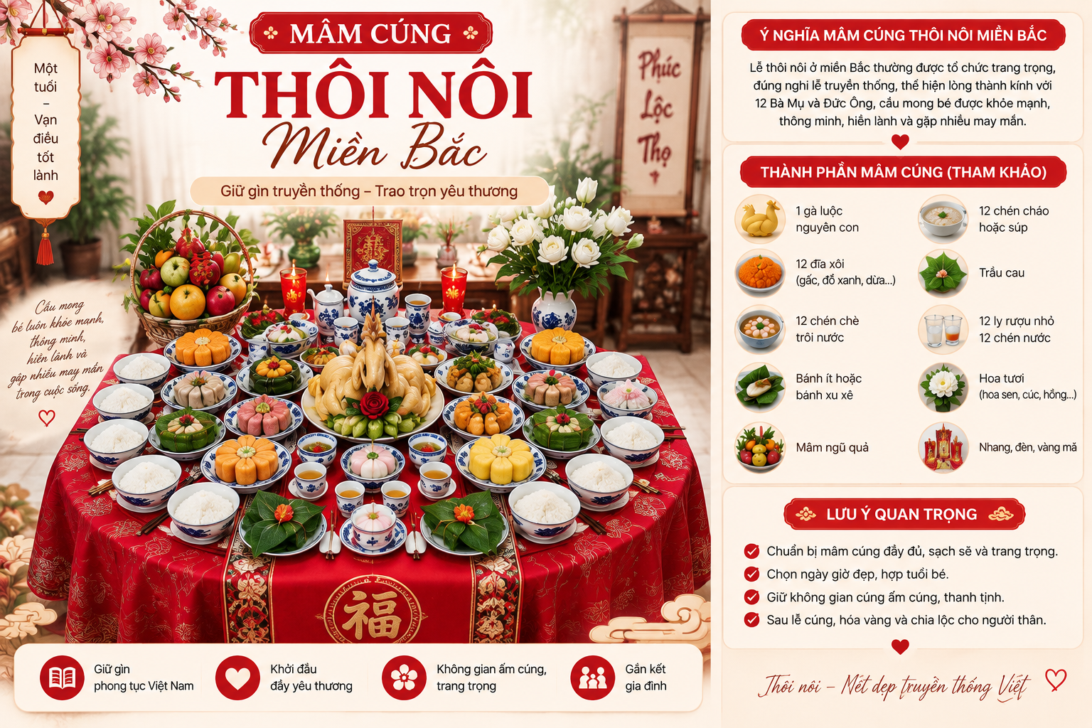 Mâm cúng thôi nôi miền Bắc: Lễ vật và cách chuẩn bị theo phong tục